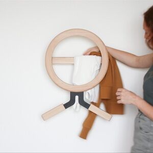 Solid wood valet stand, wall coat rack. Like New.